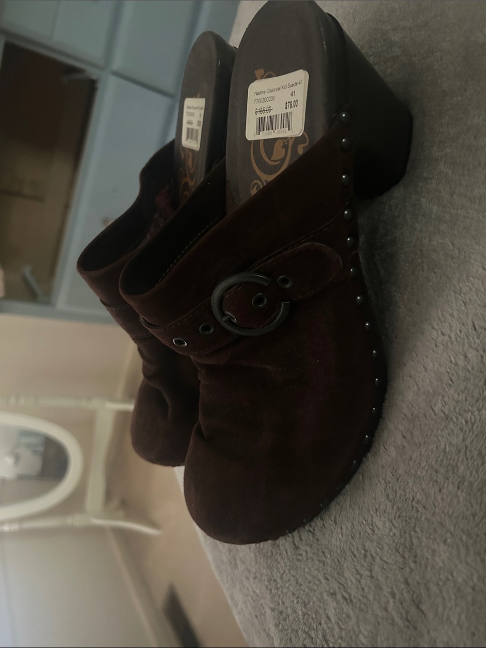 Dansko Women's Dark Brown Suede Clog Mules with Buckle